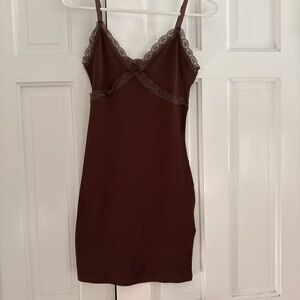 Lace Trim Brown Slip Dress